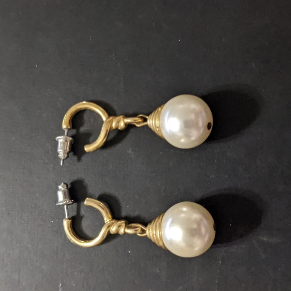 Jewelry - GOLD Tone Hoop Faux Pearl Drop Huggie Statement Earrings